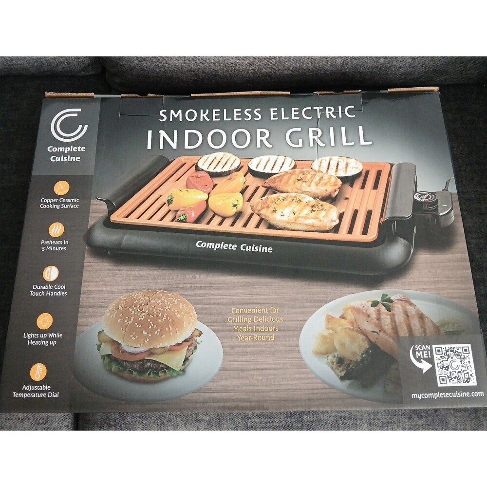 Complete Cuisine Electric Indoor Smokeless Copper Grill. 5 Minute Preheat